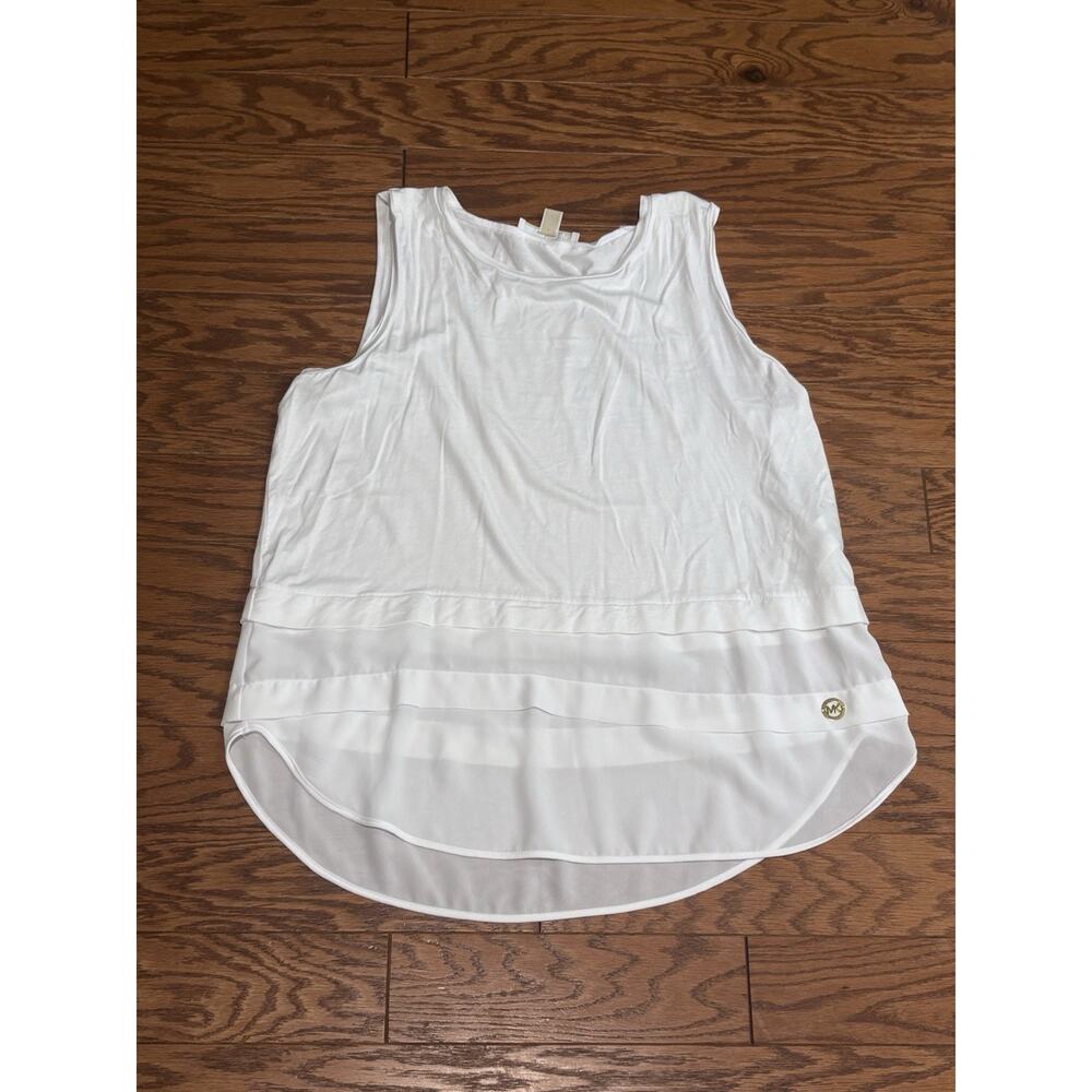 Michael Kors Women's White Sleeveless Layered Chiffon Sheer Tank Top, Sz L